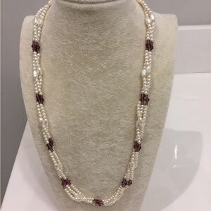 Elegant Pearl and Fresh Water Pearls with Garnet Beads Necklace
